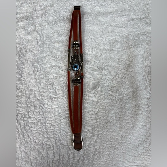 Hamsa Unisex Evil Eye Leather Wrap Bracelet - Stainless Steel Clasp - Picture 3 of 9